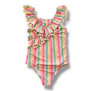 Nicole Miller | Striped Pom Pom One Piece Swimsuit (M)